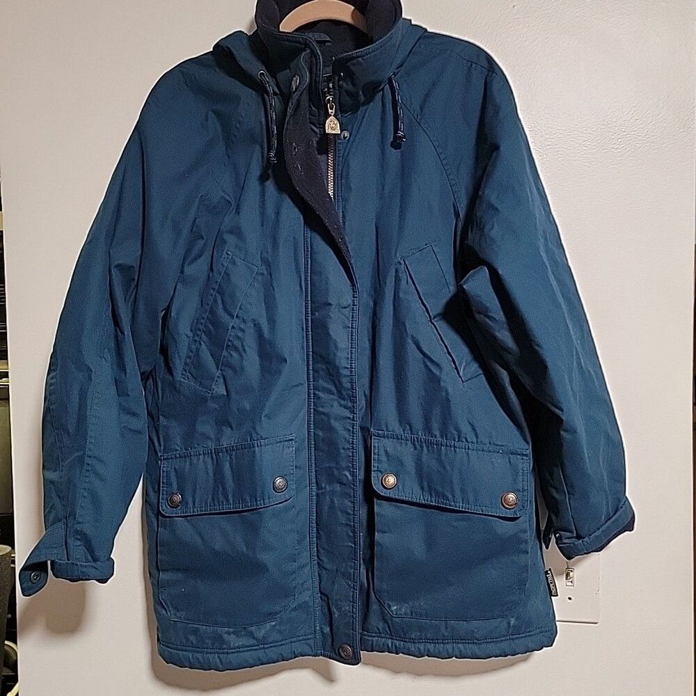 Vintage Pacific Trail Mens Sz L Navy Fleece Lined Hidden Hood Jacket Coat - Picture 2 of 7